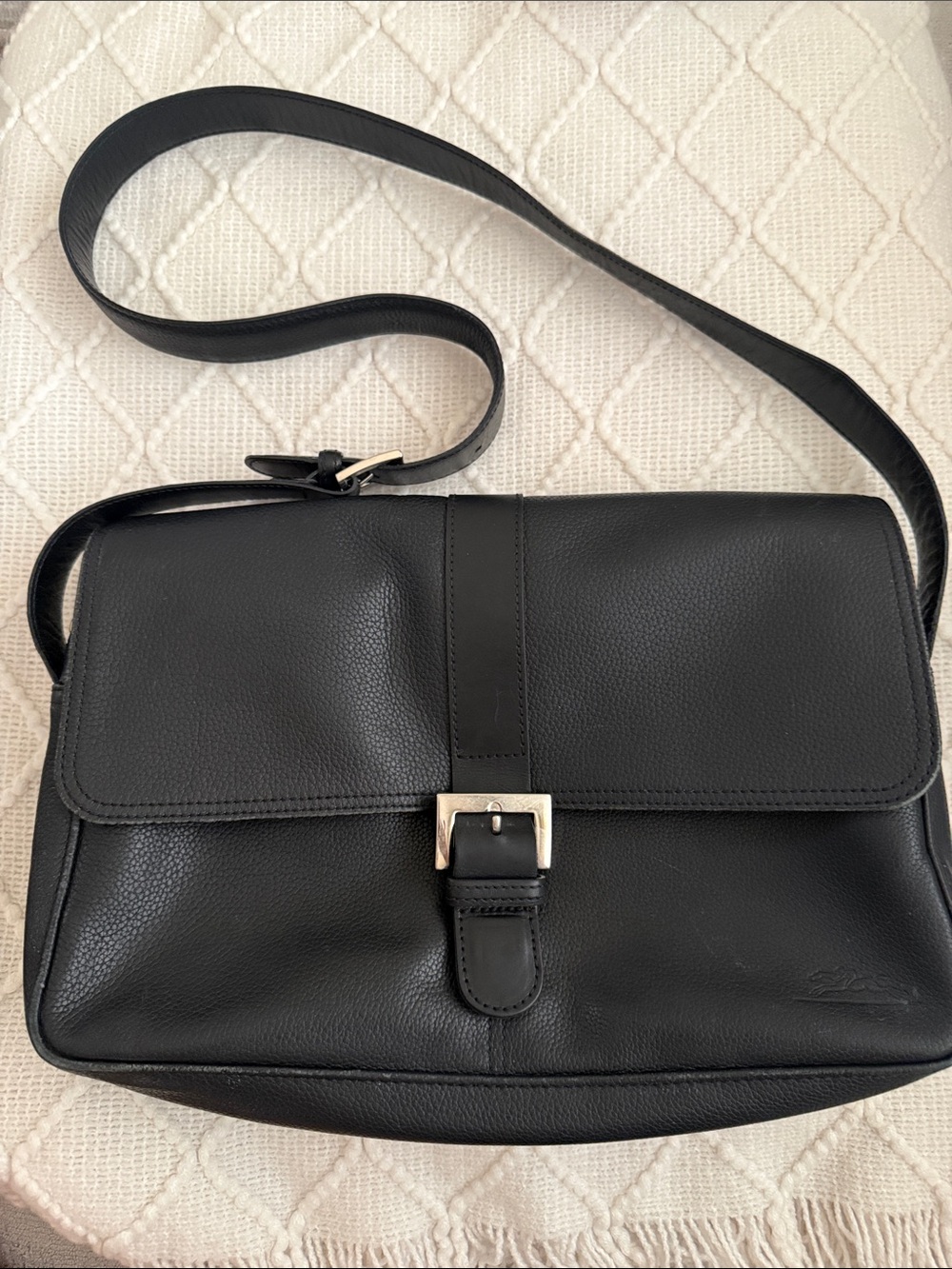 Longchamp Leather Vintage Crossbody Bag with Buckle Closure